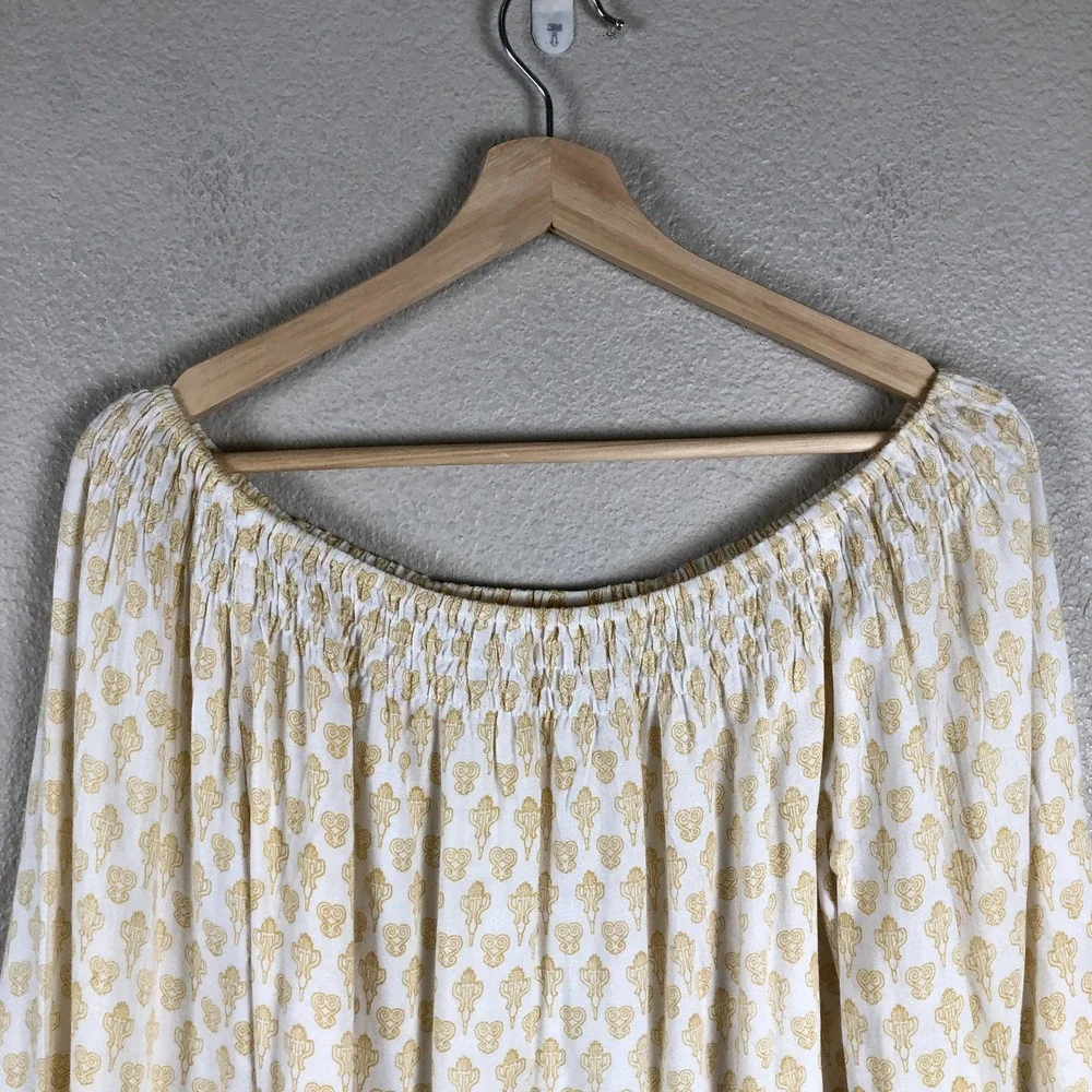 Anthropologie Raga Shirt Womens X Small Yellow Geo Cropped Fringe Bohemian‎ Boho
